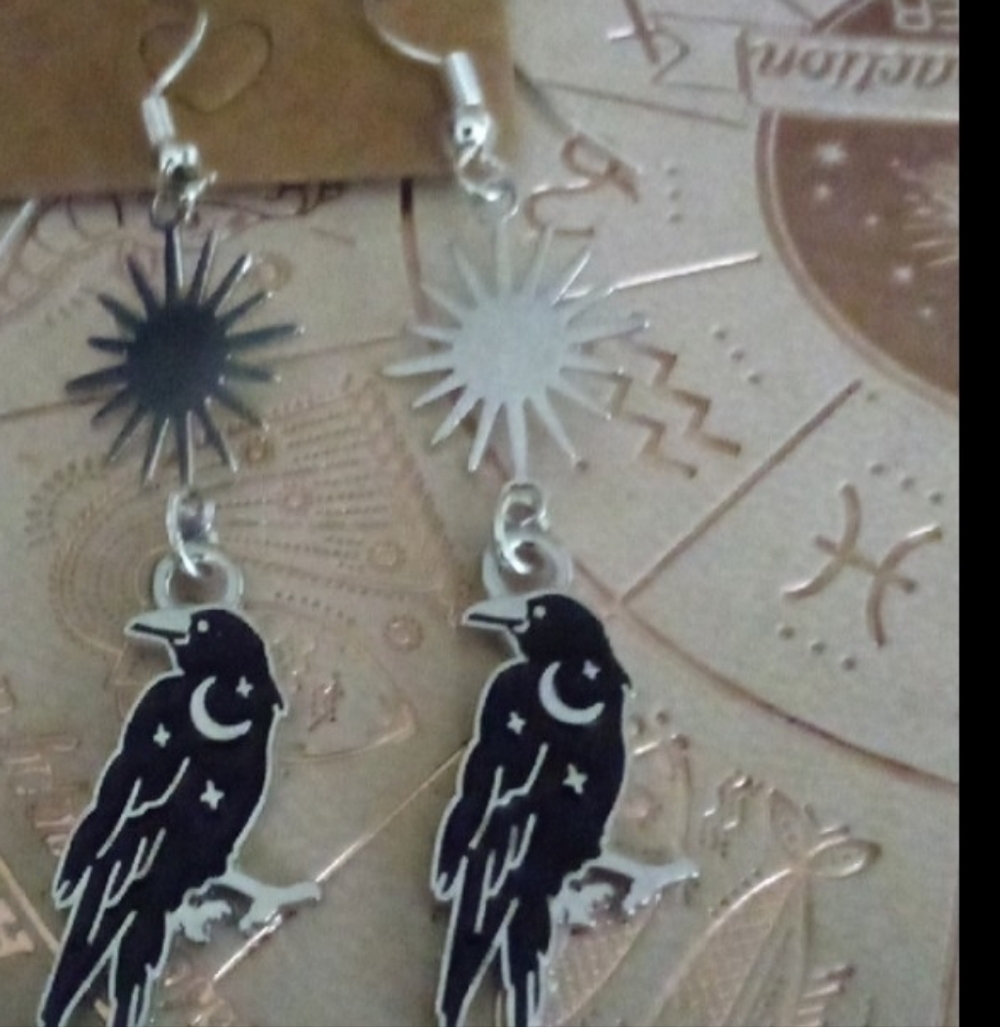 Black Raven Dangle Earrings